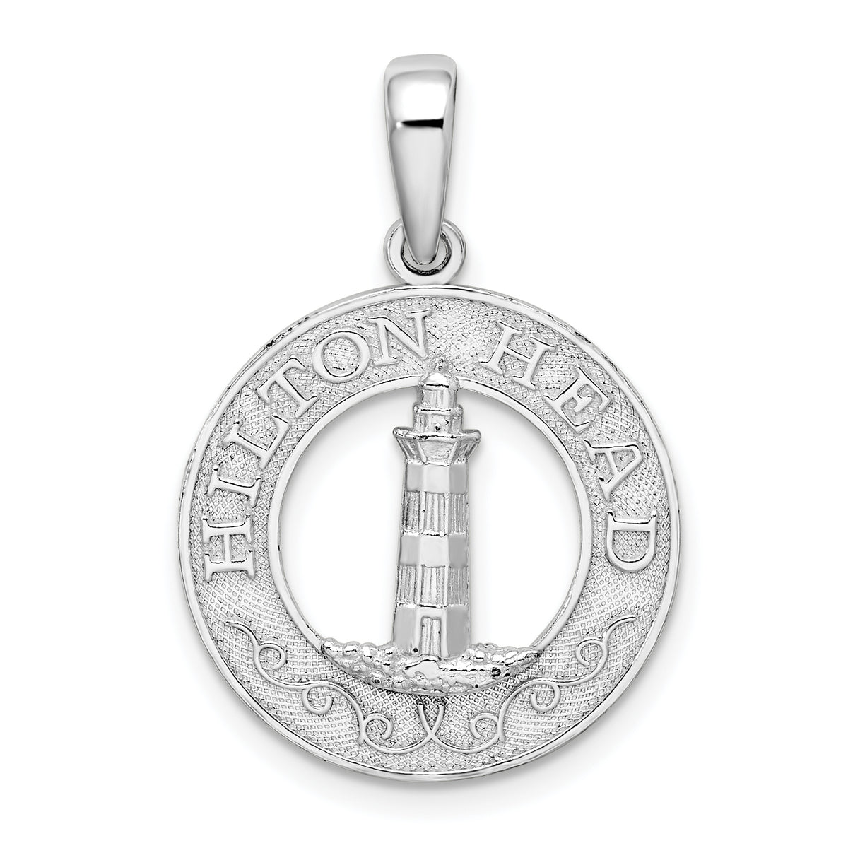 De-Ani Sterling Silver Rhodium-Plated Textured Hilton Head Lighthouse Pendant