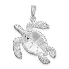 De-Ani Sterling Silver Rhodium-Plated Polished Large Swimming Sea Turtle Pendant