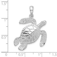 De-Ani Sterling Silver Rhodium-Plated Polished Large Swimming Sea Turtle Pendant