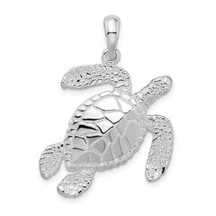 De-Ani Sterling Silver Rhodium-Plated Polished Large Swimming Sea Turtle Pendant