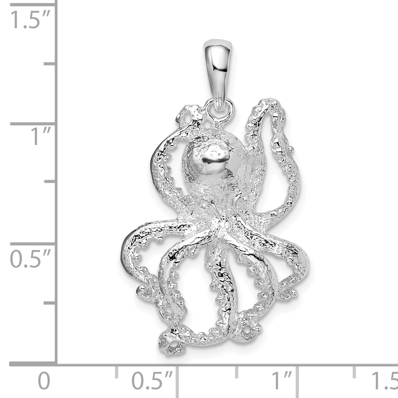 De-Ani Sterling Silver Rhodium-Plated Polished Textured Octopus Pendant