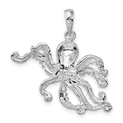 De-Ani Sterling Silver Rhodium-Plated Polished Textured Octopus Pendant