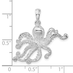 De-Ani Sterling Silver Rhodium-Plated Polished Textured Octopus Pendant