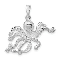 De-Ani Sterling Silver Rhodium-Plated Polished Textured Octopus Pendant