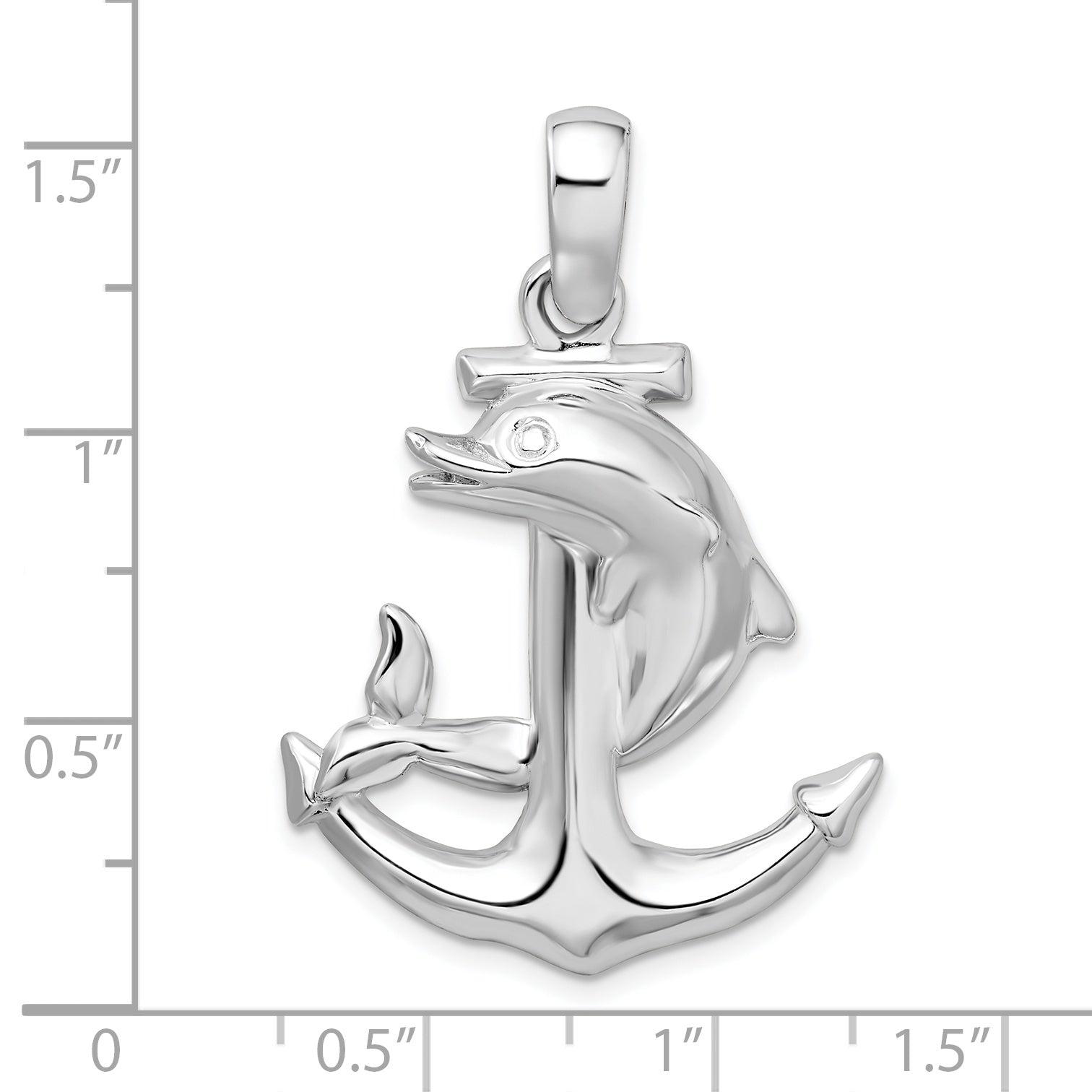 De-Ani Sterling Silver Polished Large Dolphin and Anchor Pendant