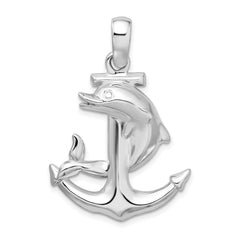 De-Ani Sterling Silver Polished Large Dolphin and Anchor Pendant