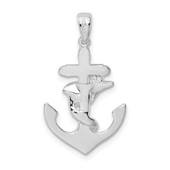 De-Ani Sterling Silver Polished Dolphin and Anchor Pendant