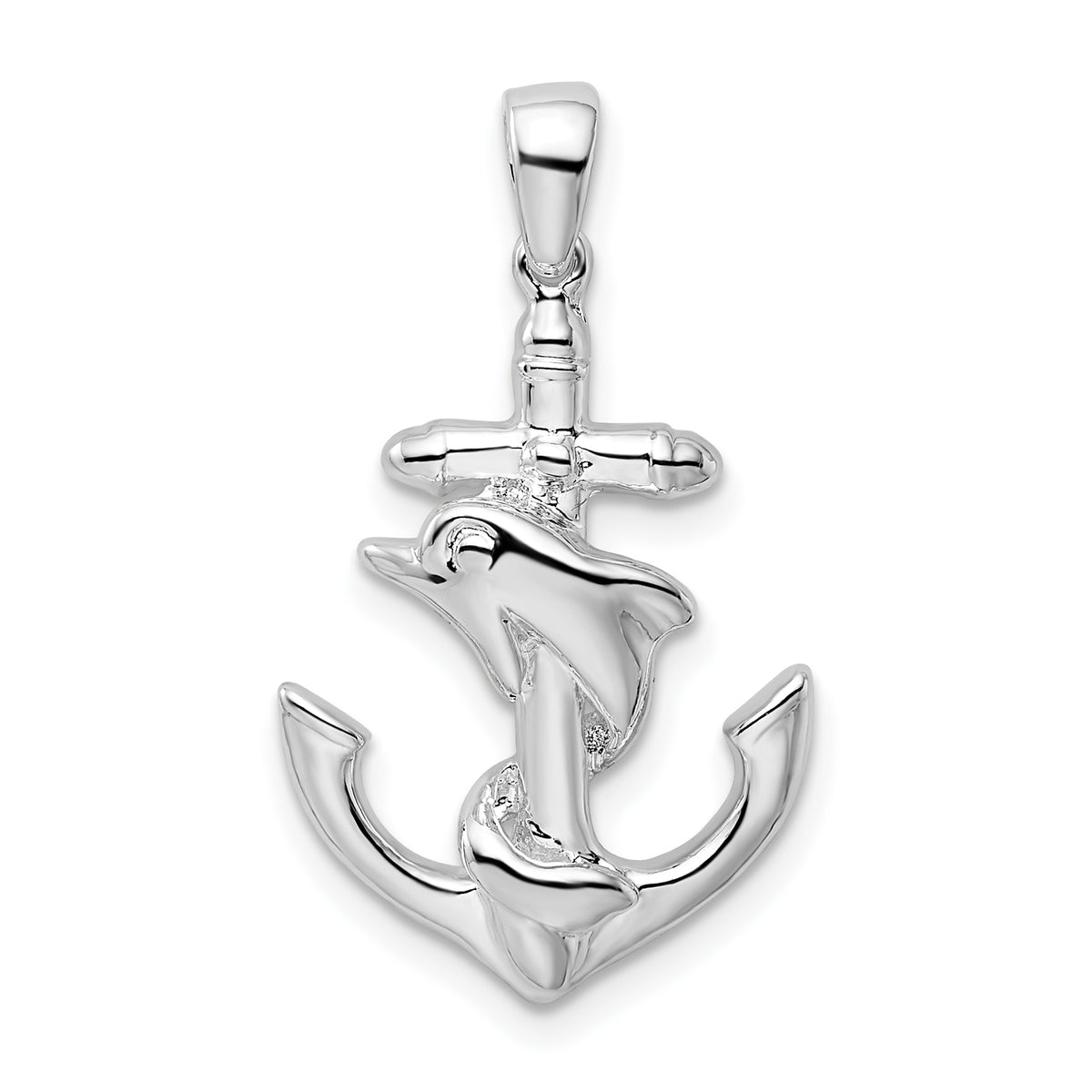 De-Ani Sterling Silver Polished Dolphin and Anchor Pendant