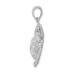 De-Ani Sterling Silver Rhodium-Plated Polished 3D Large Sea Turtle Pendant