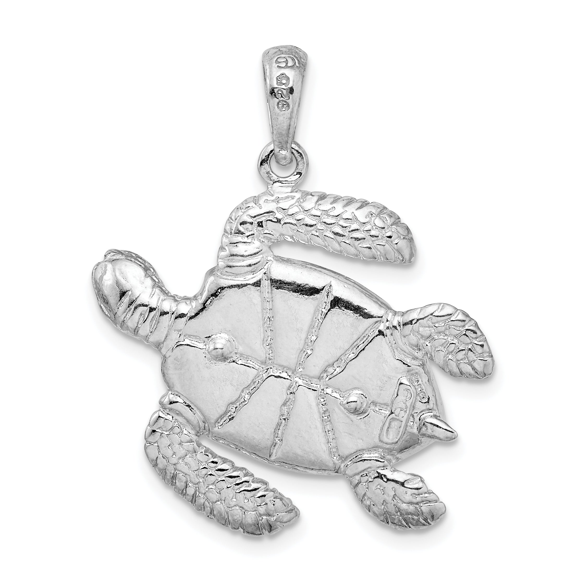 De-Ani Sterling Silver Rhodium-Plated Polished 3D Large Sea Turtle Pendant