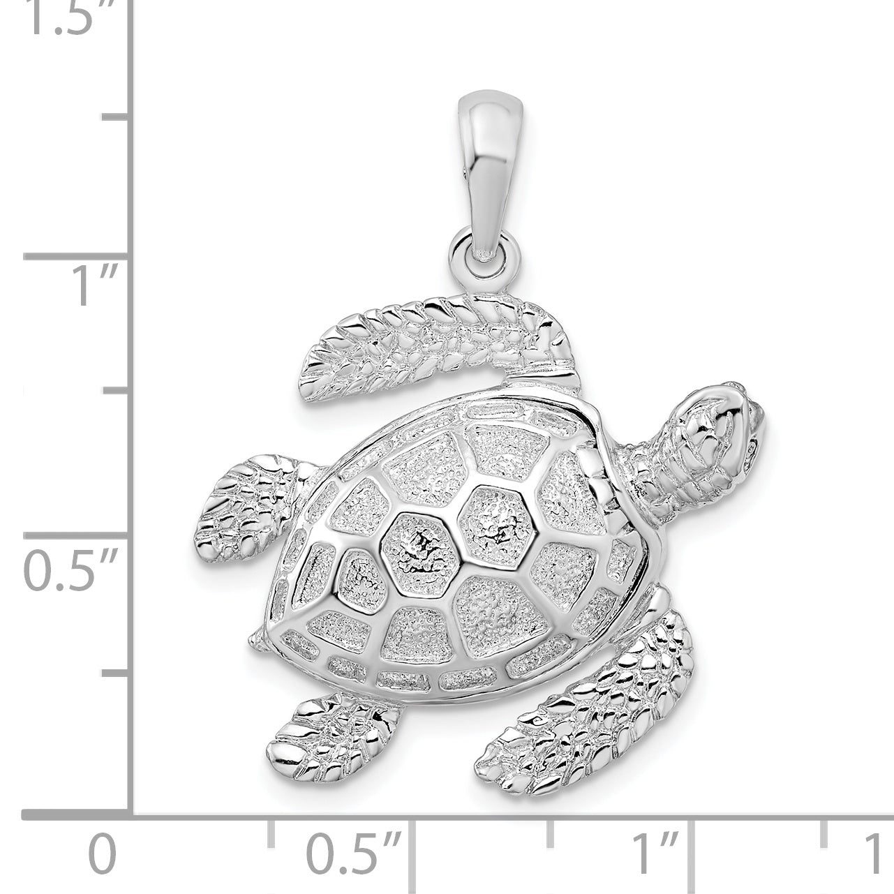 De-Ani Sterling Silver Rhodium-Plated Polished 3D Large Sea Turtle Pendant