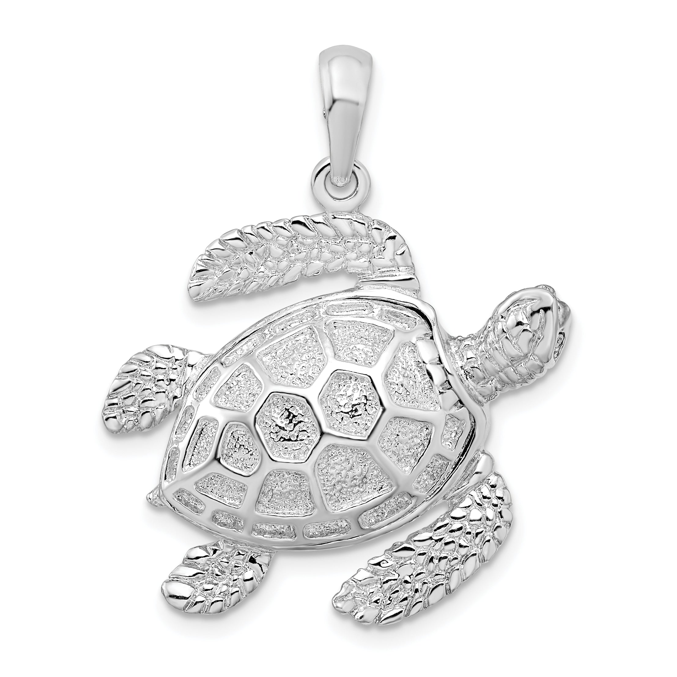 De-Ani Sterling Silver Rhodium-Plated Polished 3D Large Sea Turtle Pendant