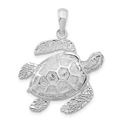 De-Ani Sterling Silver Rhodium-Plated Polished 3D Large Sea Turtle Pendant