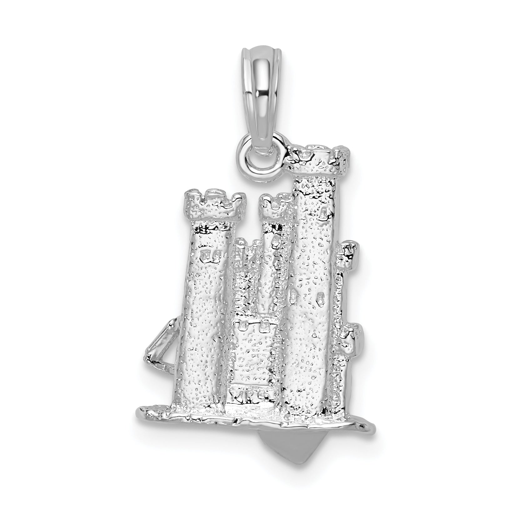 De-Ani Sterling Silver Rhodium-Plated Polished 3D Sandcastle / Shovel Pendant