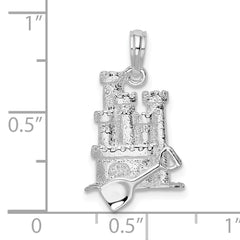 De-Ani Sterling Silver Rhodium-Plated Polished 3D Sandcastle / Shovel Pendant