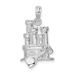 De-Ani Sterling Silver Rhodium-Plated Polished 3D Sandcastle / Shovel Pendant