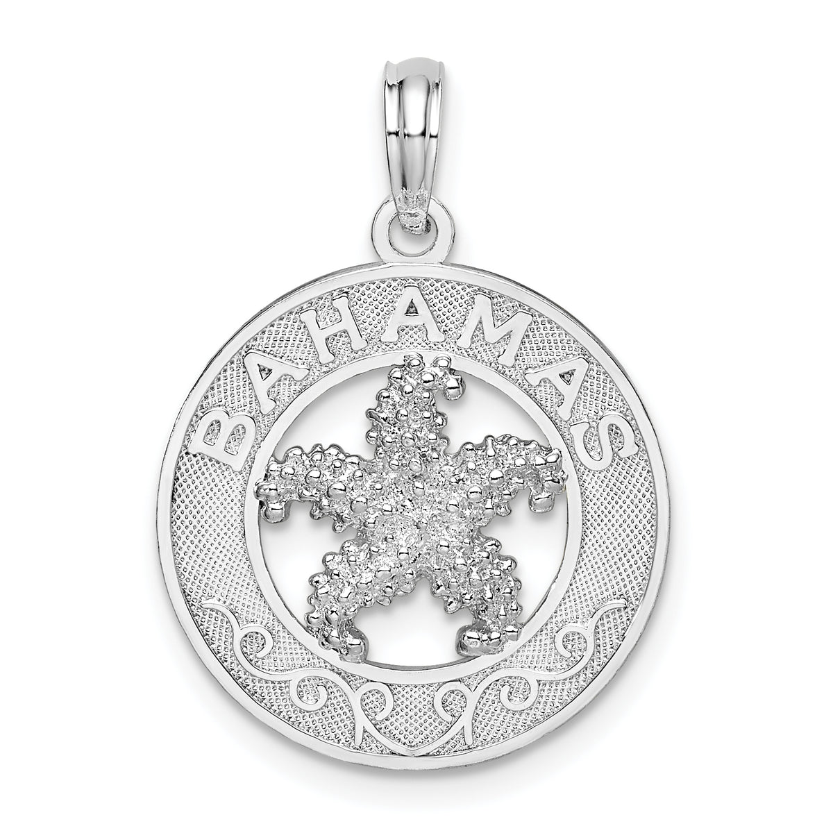 De-Ani Sterling Silver Rhodium-Plated Textured Bahamas with Starfish Pendant