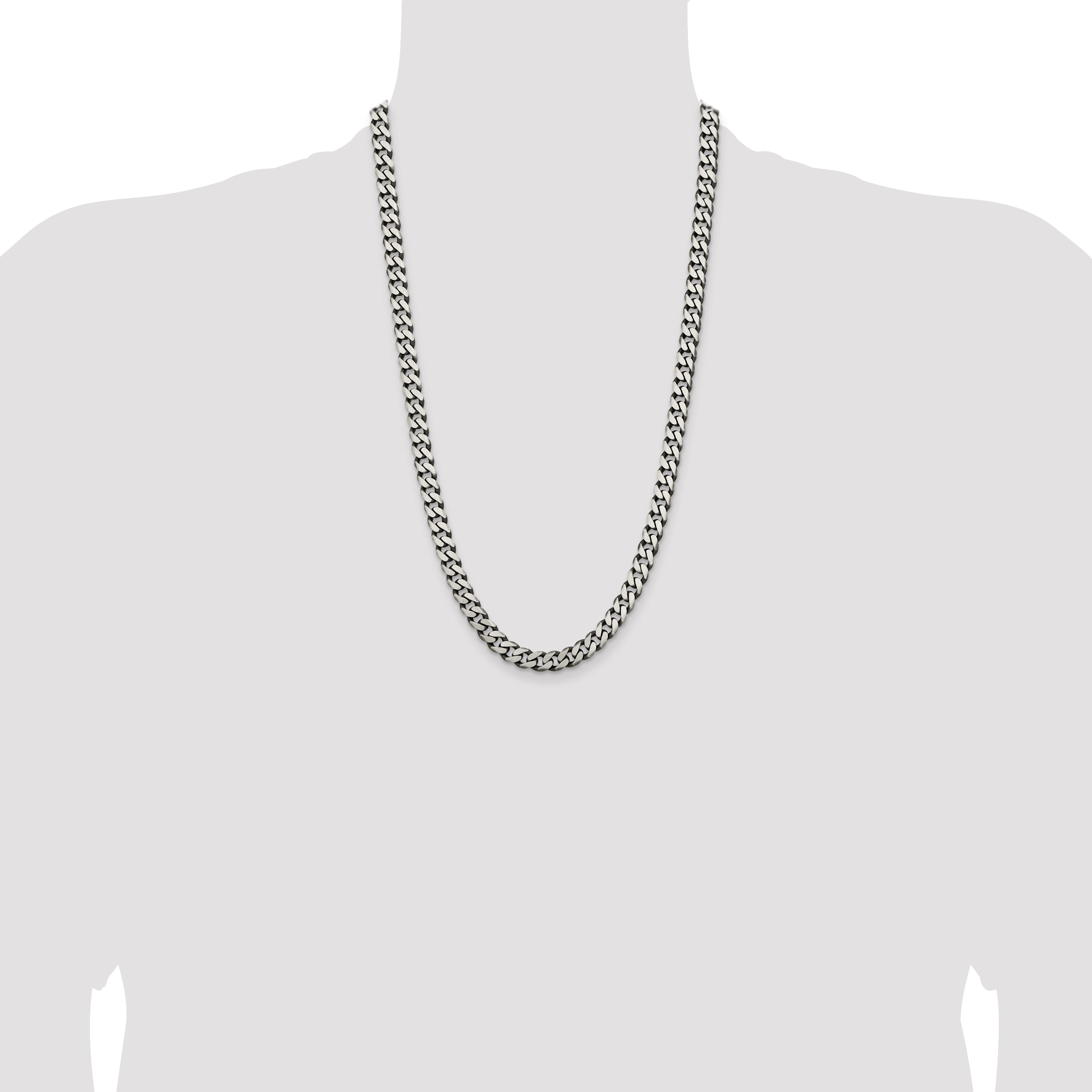 Sterling Silver Antiqued 7.5mm Curb Chain