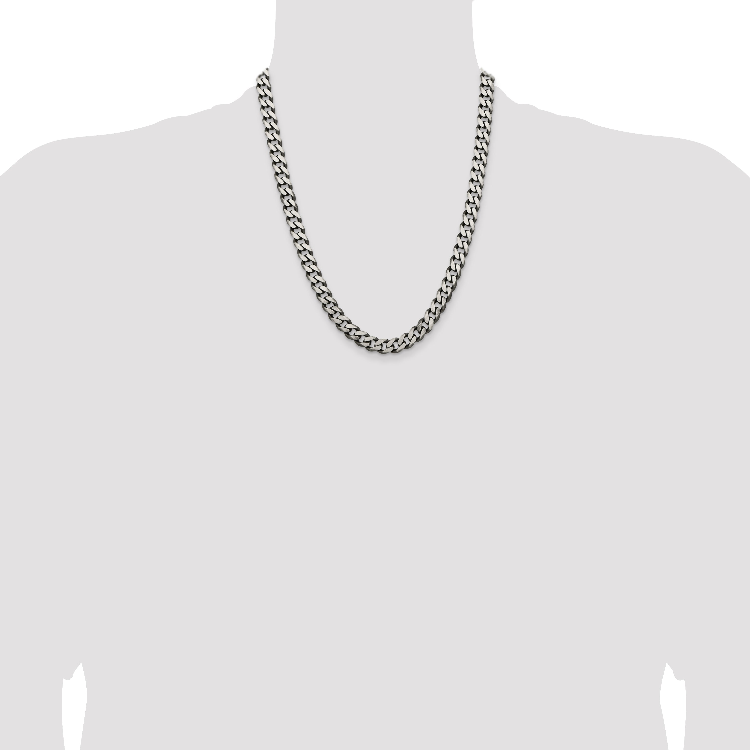 Sterling Silver Antiqued 9mm Curb Chain