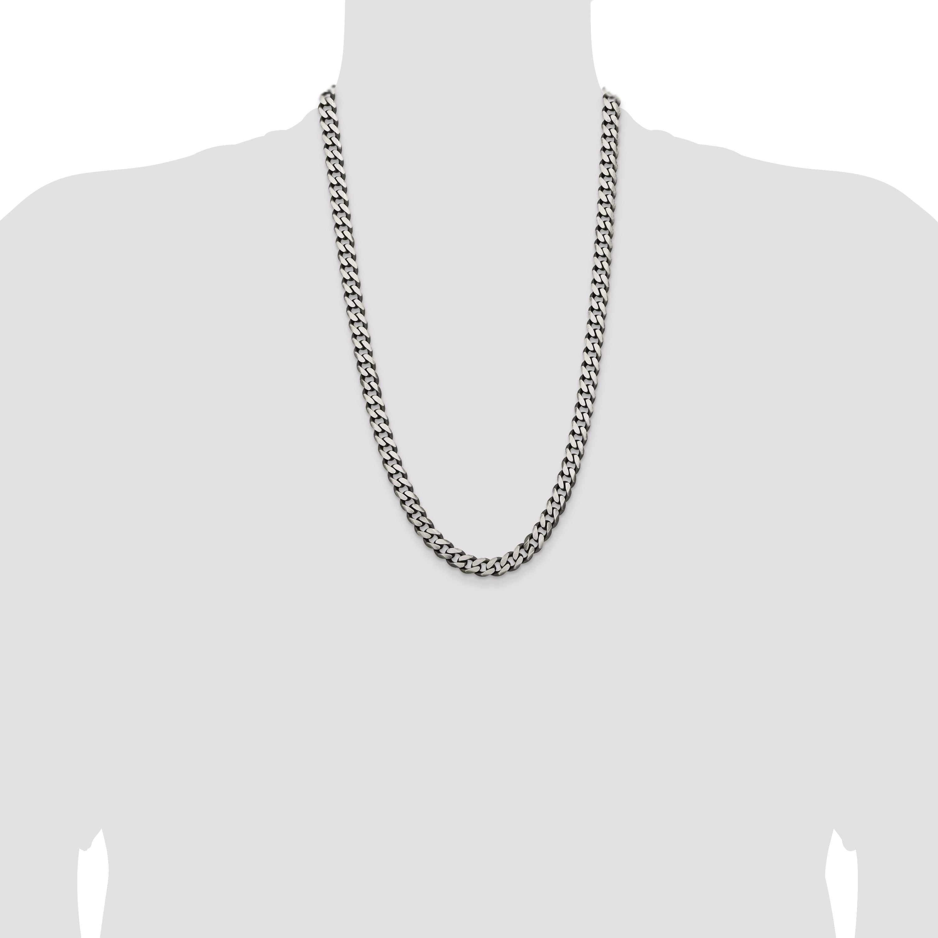 Sterling Silver Antiqued 9mm Curb Chain