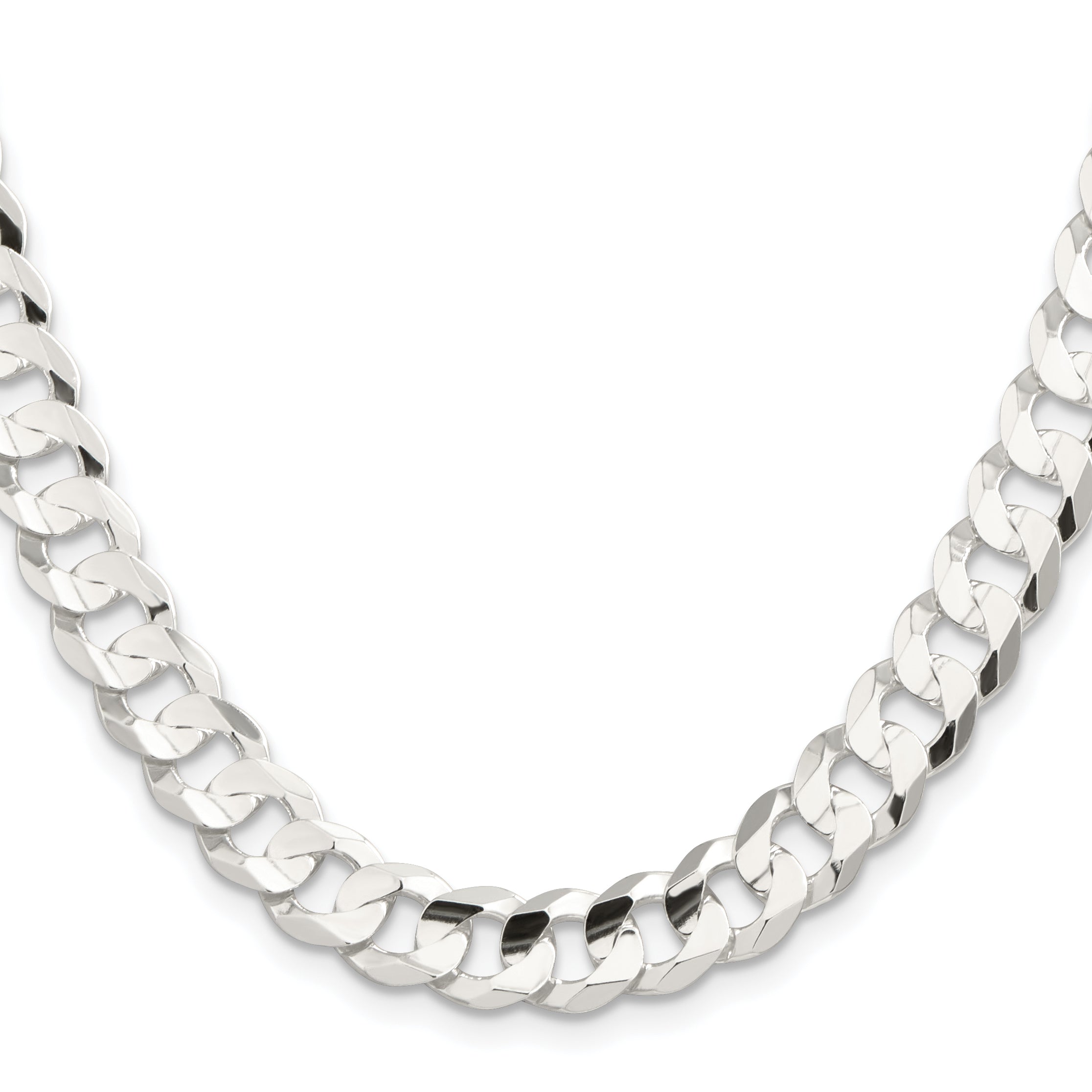 Sterling Silver 9.75mm Concave Beveled Curb Chain