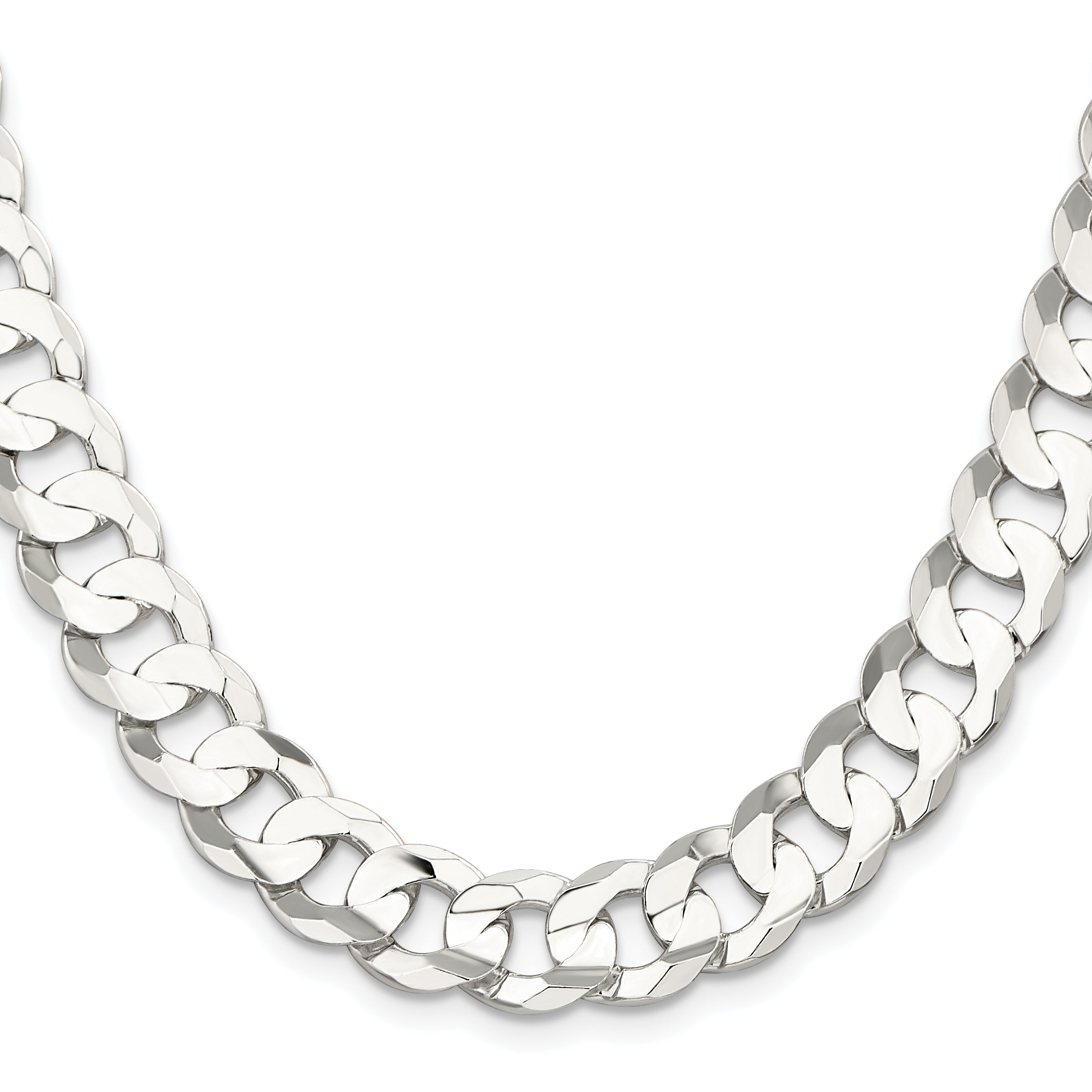 Sterling Silver 11.9mm Concave Beveled Curb Chain