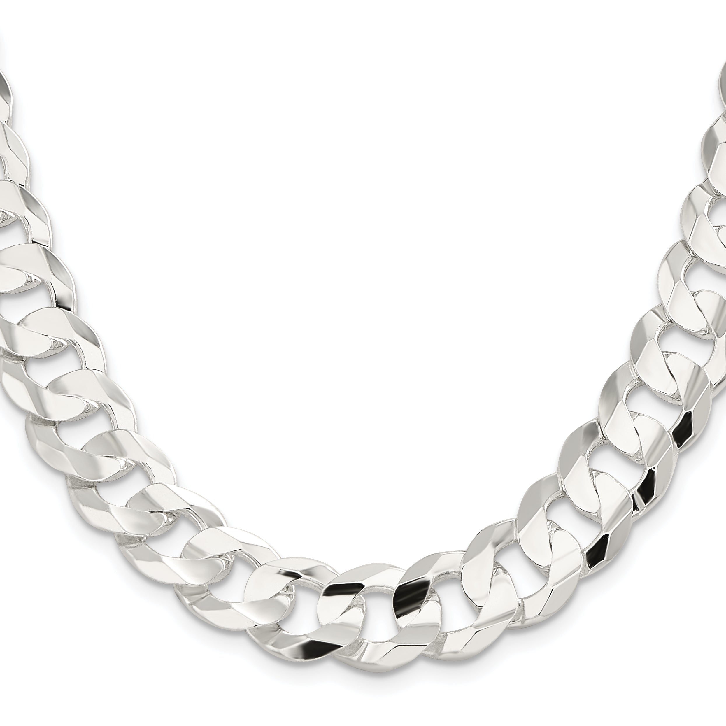 Sterling Silver 13.8mm Concave Beveled Curb Chain