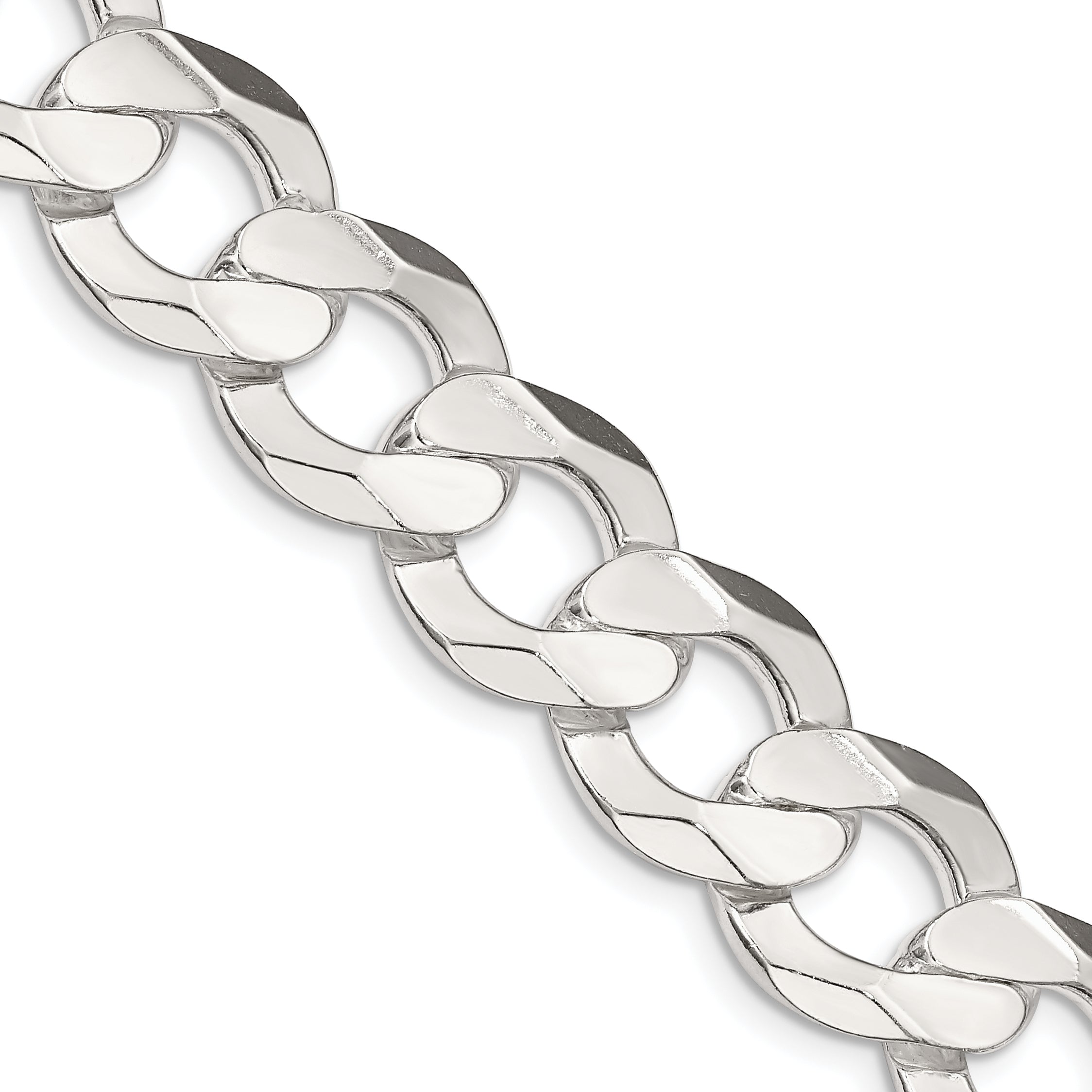 Sterling Silver 13.8mm Concave Beveled Curb Chain