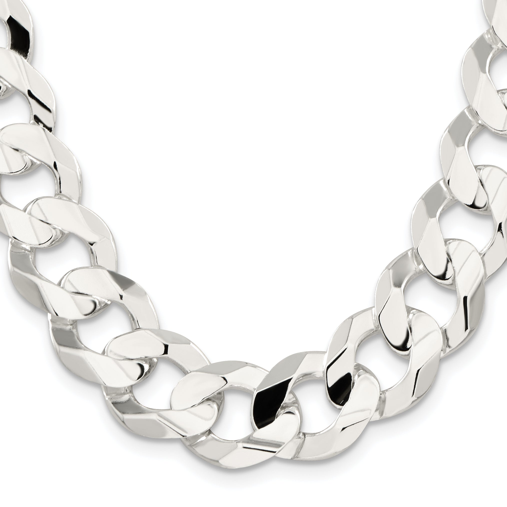 Sterling Silver 15.75mm Concave Beveled Curb Chain