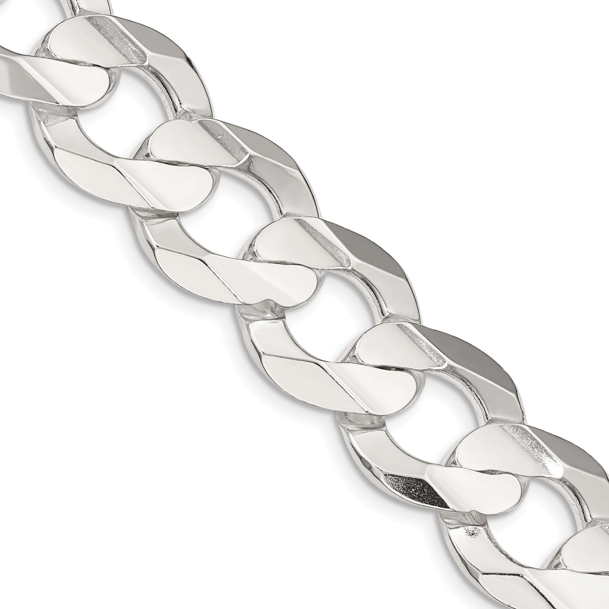 Sterling Silver 15.75mm Concave Beveled Curb Chain