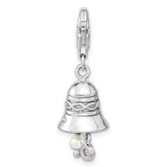 Sterling Silver 925 Wedding Bell Pendant with CZ and Pearl Elegance