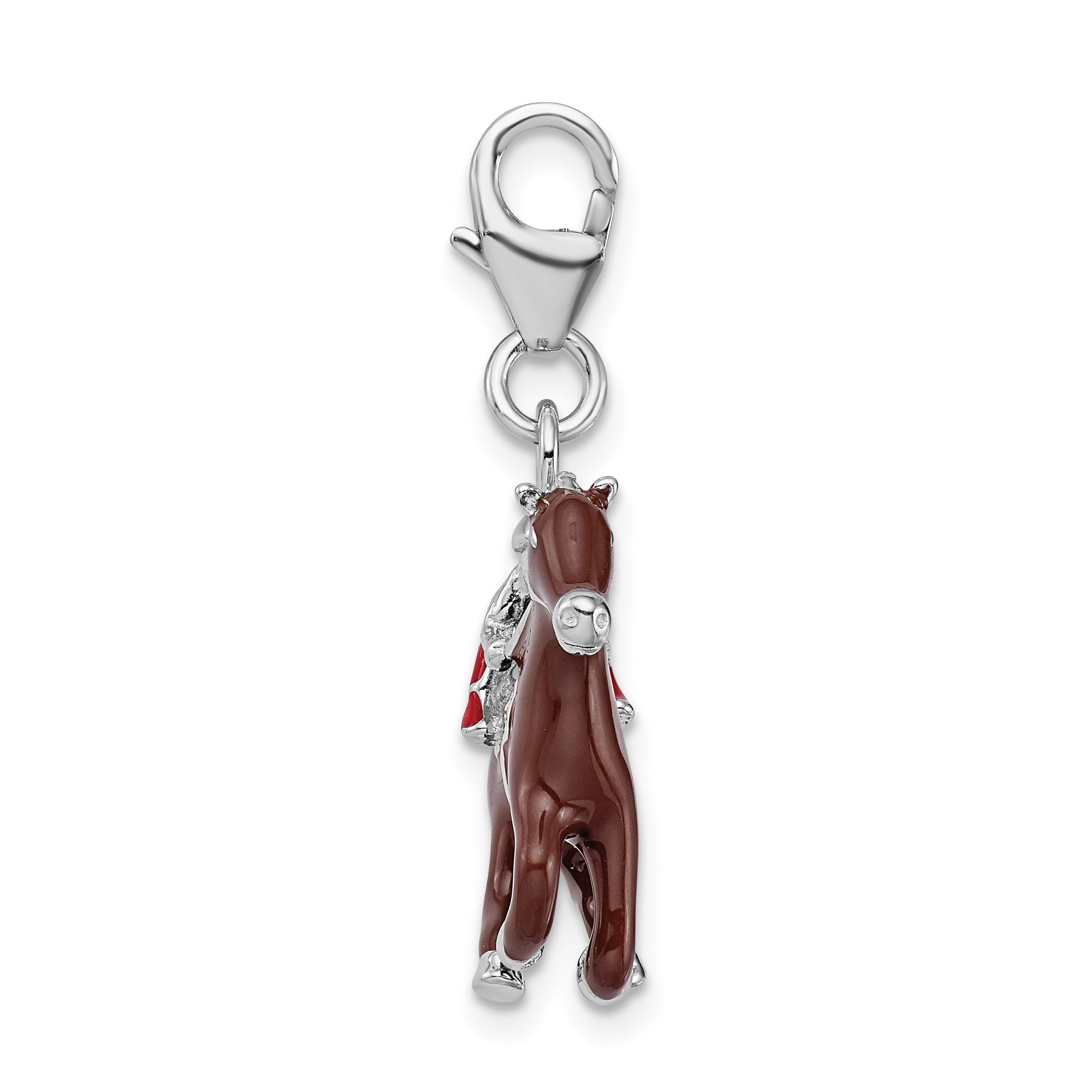 Sterling Silver Enamel Horse and Jockey w/ Lobster Clasp Charm