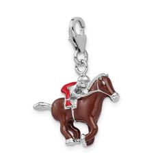 Sterling Silver Enamel Horse and Jockey w/ Lobster Clasp Charm