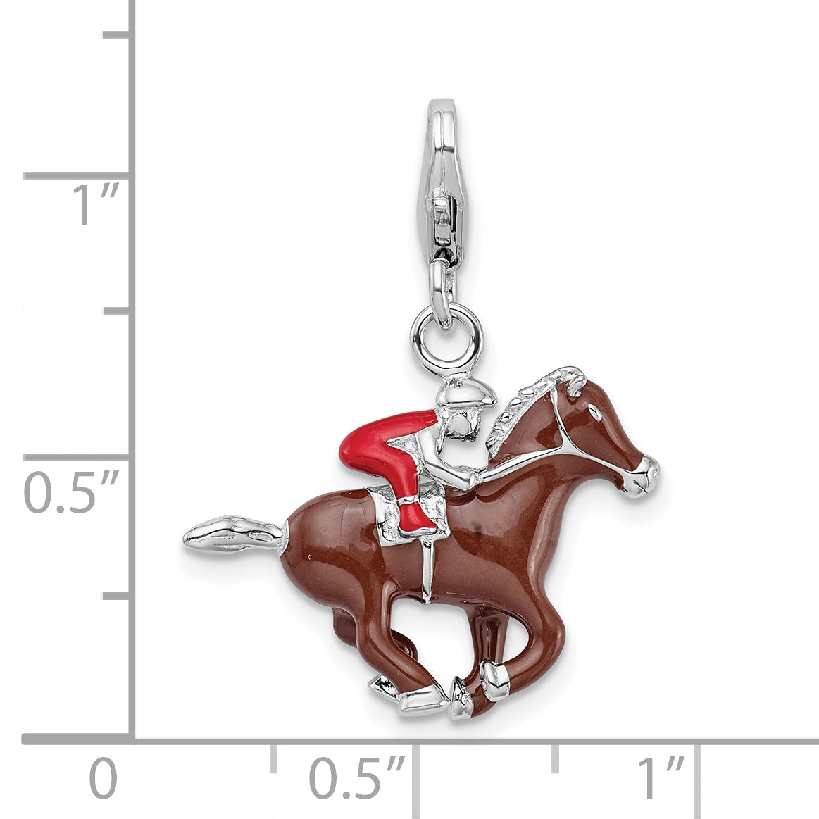 Sterling Silver Enamel Horse and Jockey w/ Lobster Clasp Charm