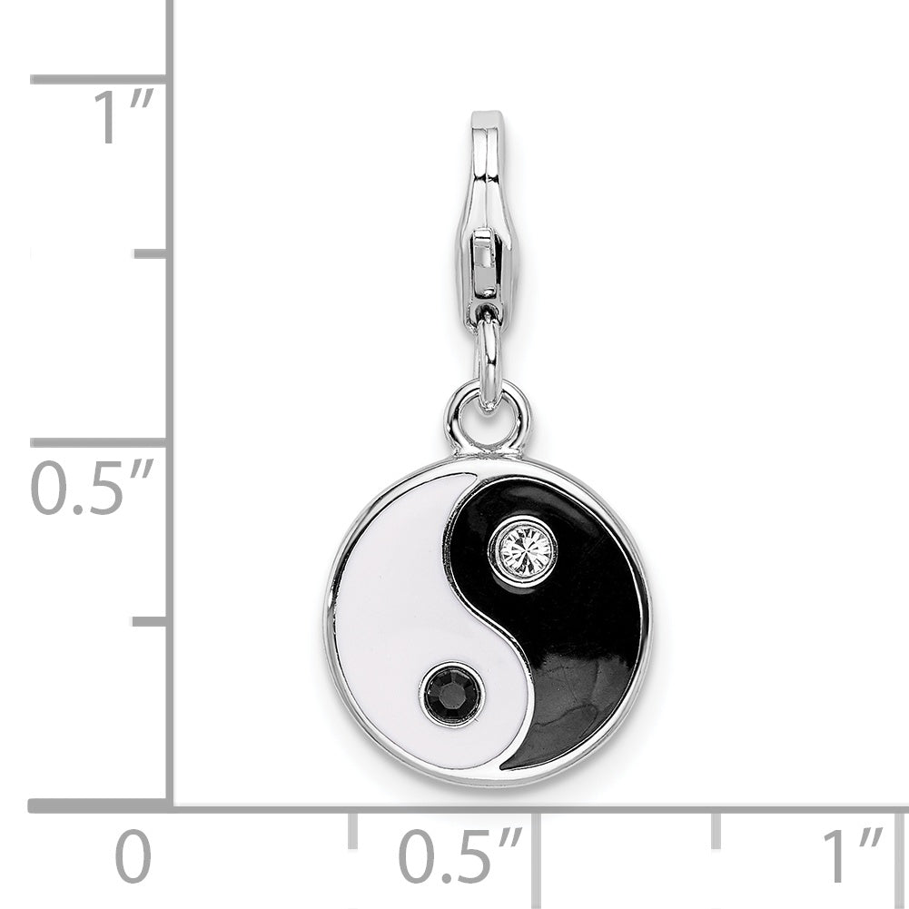 Sterling Silver Enamel and Swarovski Elements Yin And Yang Charm