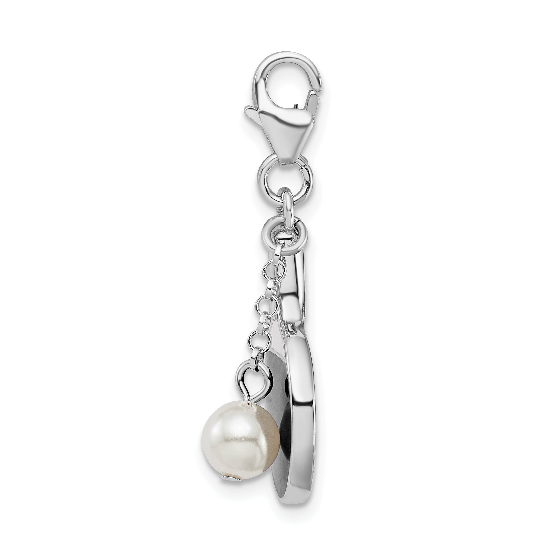 Sophia Jewelers Sterling Silver Enamel Pearl Charm with Rhodium Finish