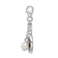 Sophia Jewelers Sterling Silver Enamel Pearl Charm with Rhodium Finish