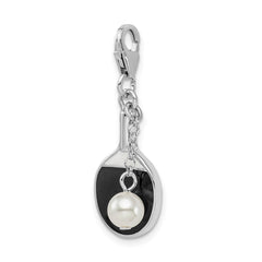 Sophia Jewelers Sterling Silver Enamel Pearl Charm with Rhodium Finish