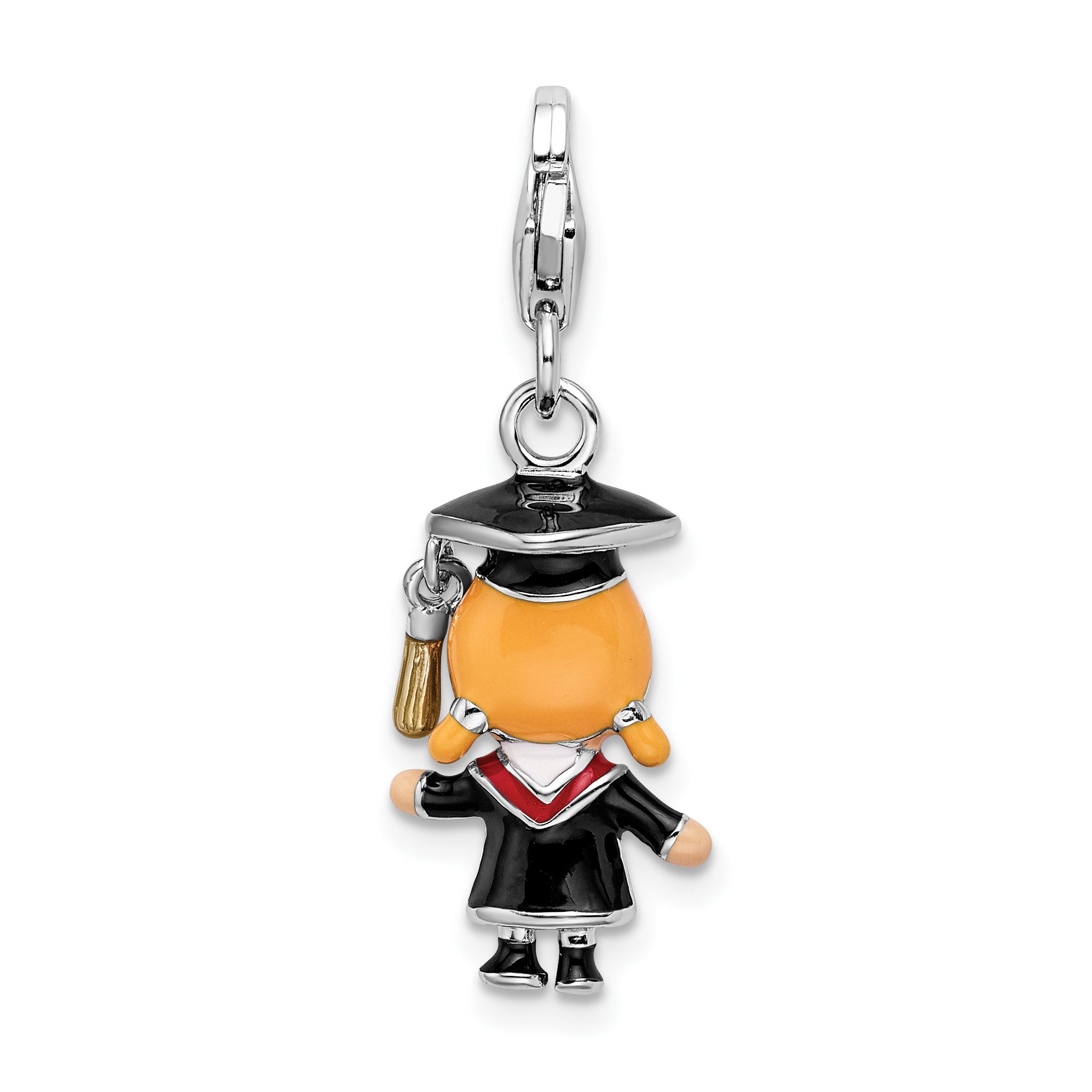 Sterling Silver Enamel Grad Girl w/ Lobster Clasp Charm