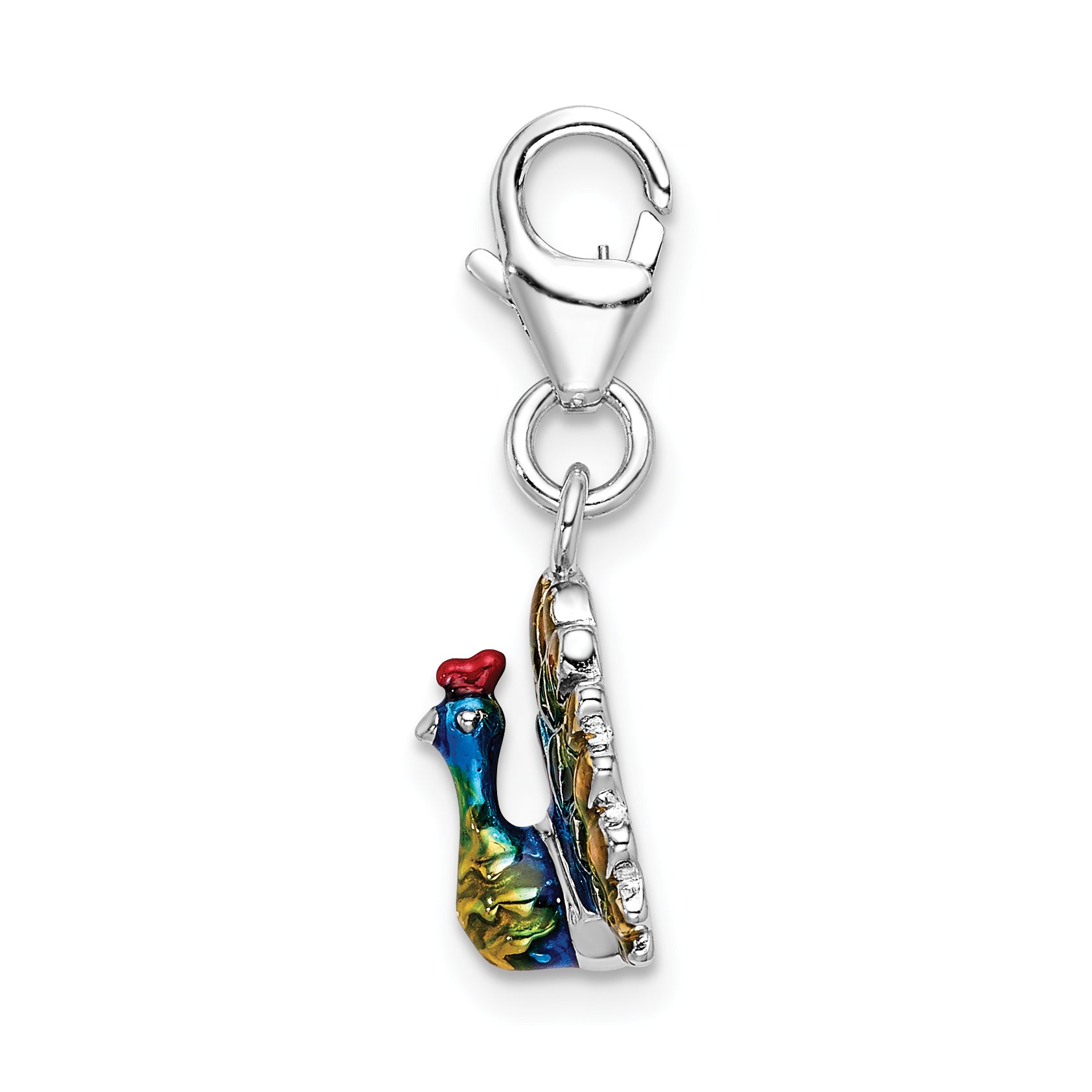 Sterling Silver Enamel Peacock w/ Lobster Clasp Charm