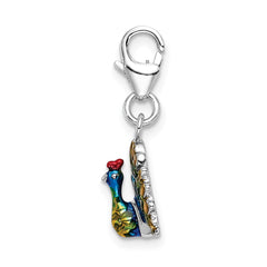 Sterling Silver Enamel Peacock w/ Lobster Clasp Charm