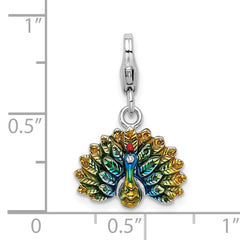 Sterling Silver Enamel Peacock w/ Lobster Clasp Charm