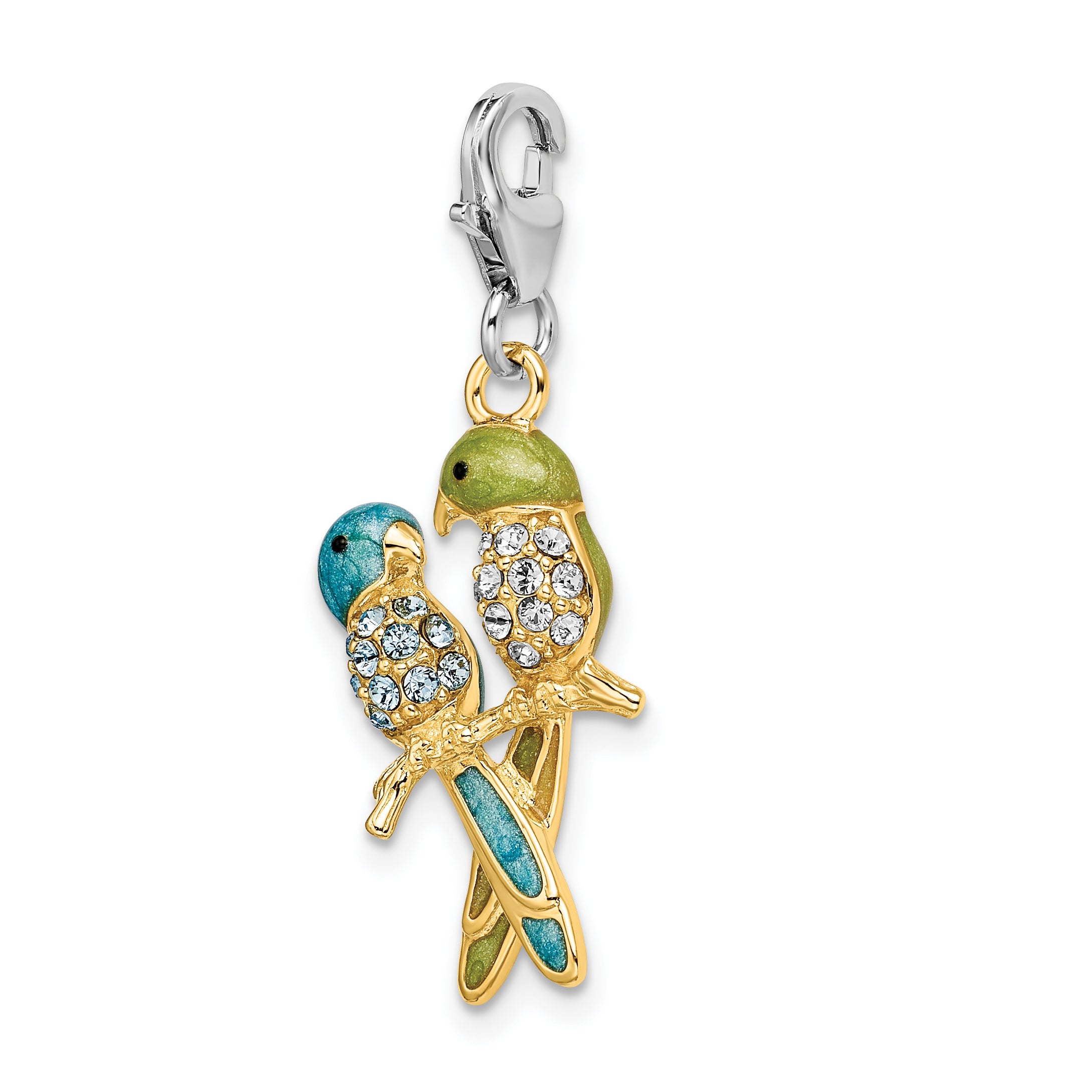 Sterling Silver Enamel Swarovski Elements Love Birds Charm