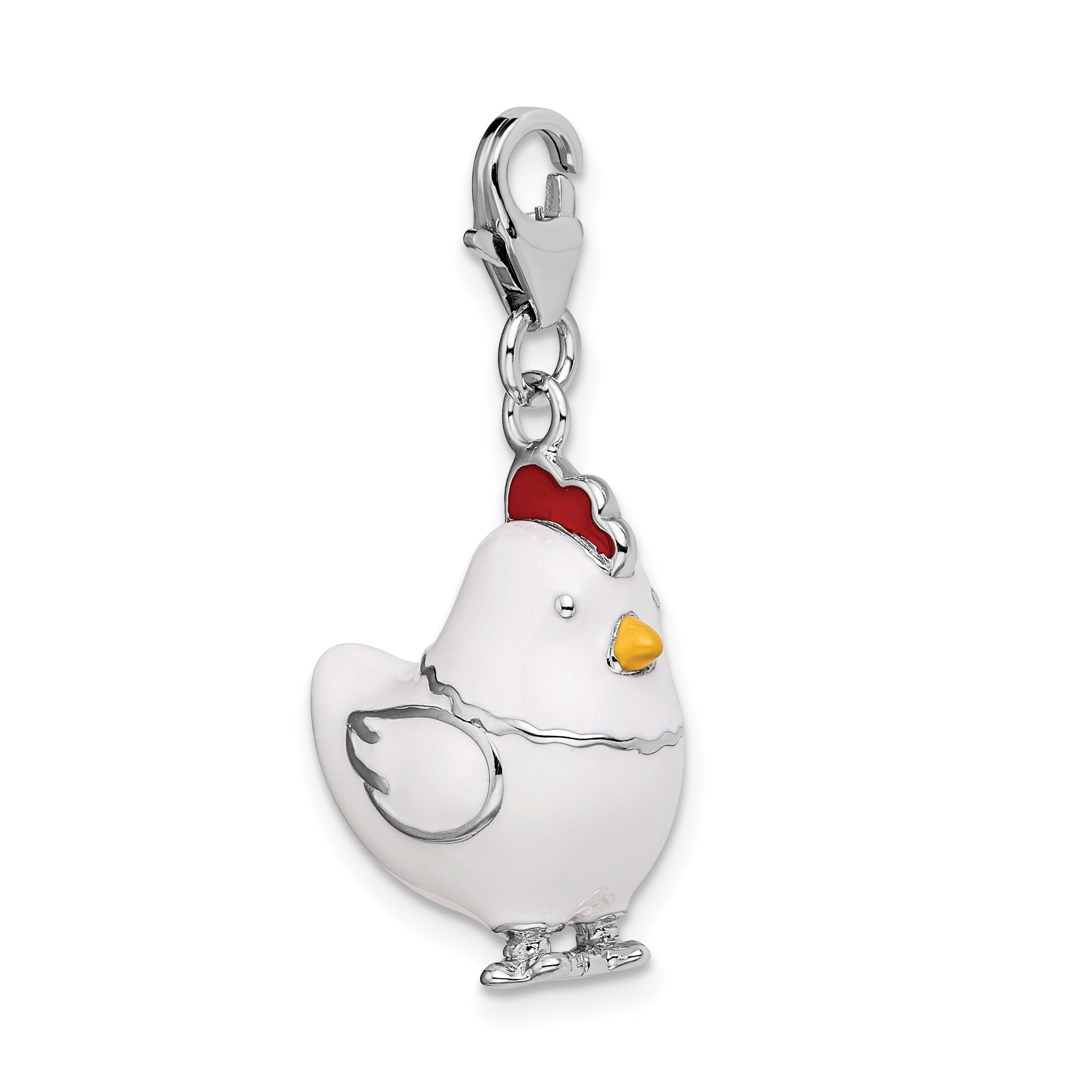 Sterling Silver and Enamel Chicken w/ Lobster Clasp Charm