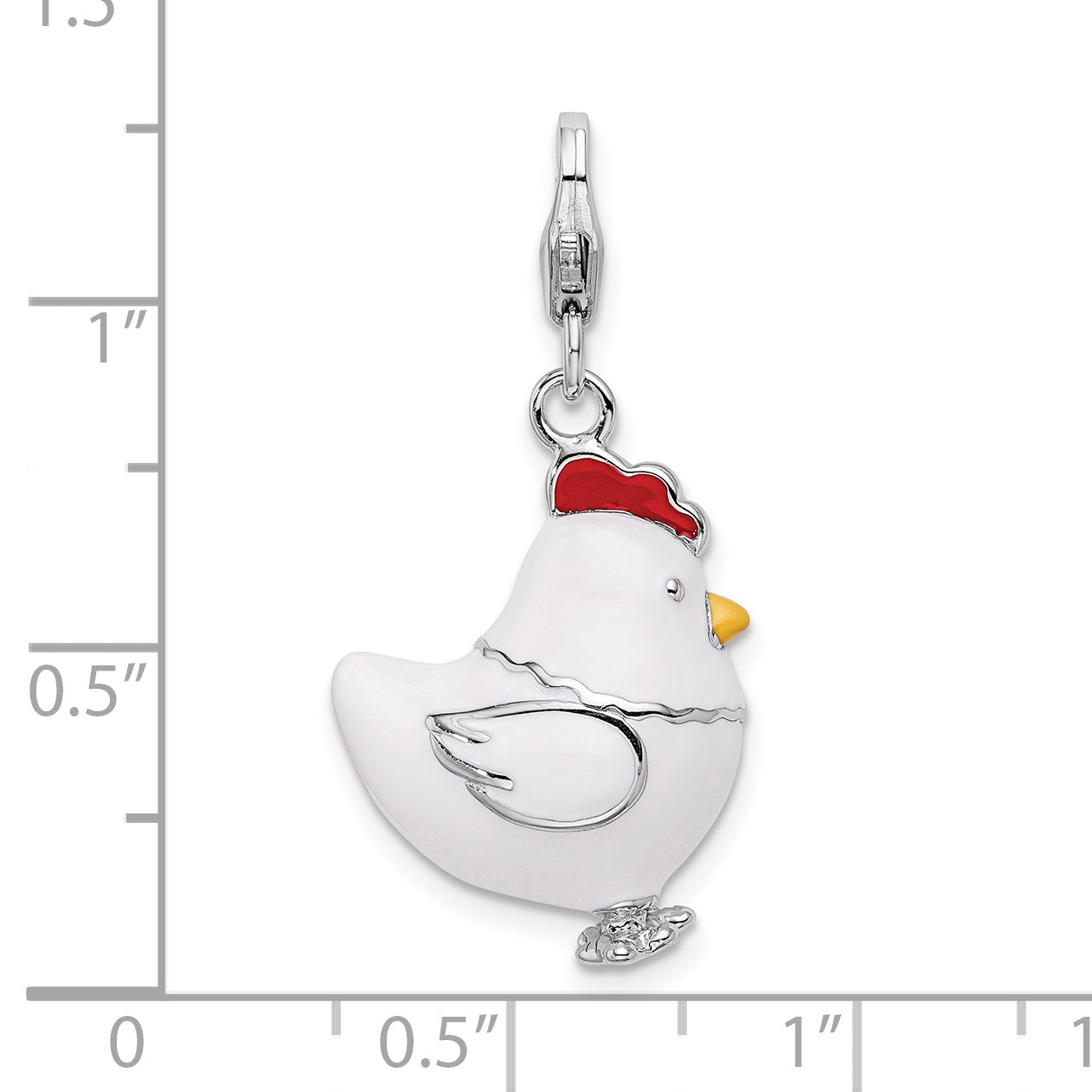 Sterling Silver and Enamel Chicken w/ Lobster Clasp Charm