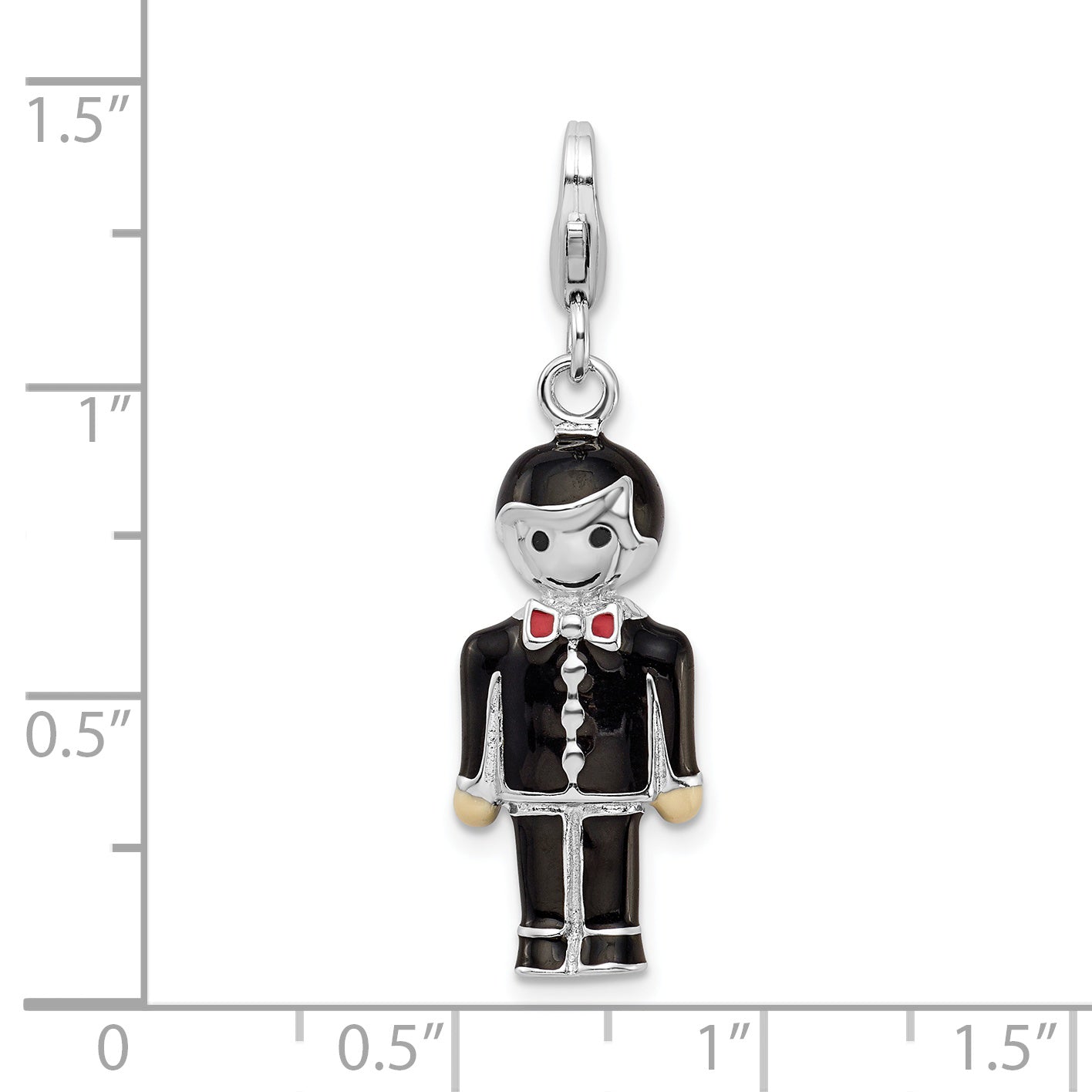 Sterling Silver and Black Enamel Groom w/ Lobster Clasp Charm