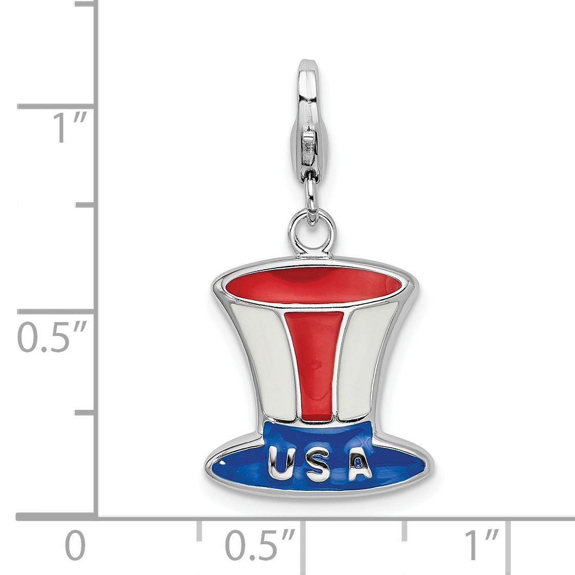 Sterling Silver Rhodium USA Hat Charm with Enamel Accents