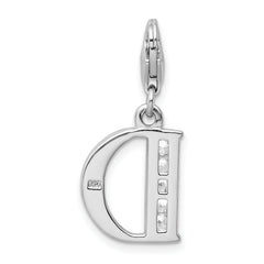 Amore La Vita 925 Silver Polished CZ Initial Charm with Lobster Clasp