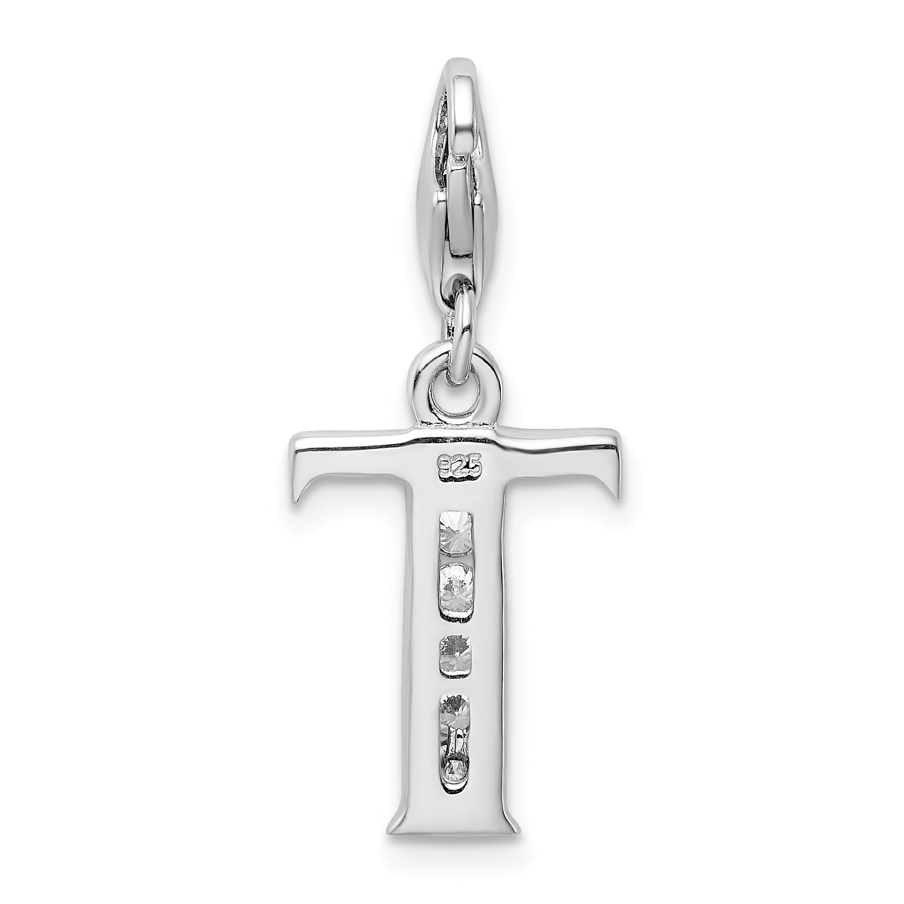 Amore La Vita 925 Sterling Silver CZ Initial T Charm with Lobster Clasp