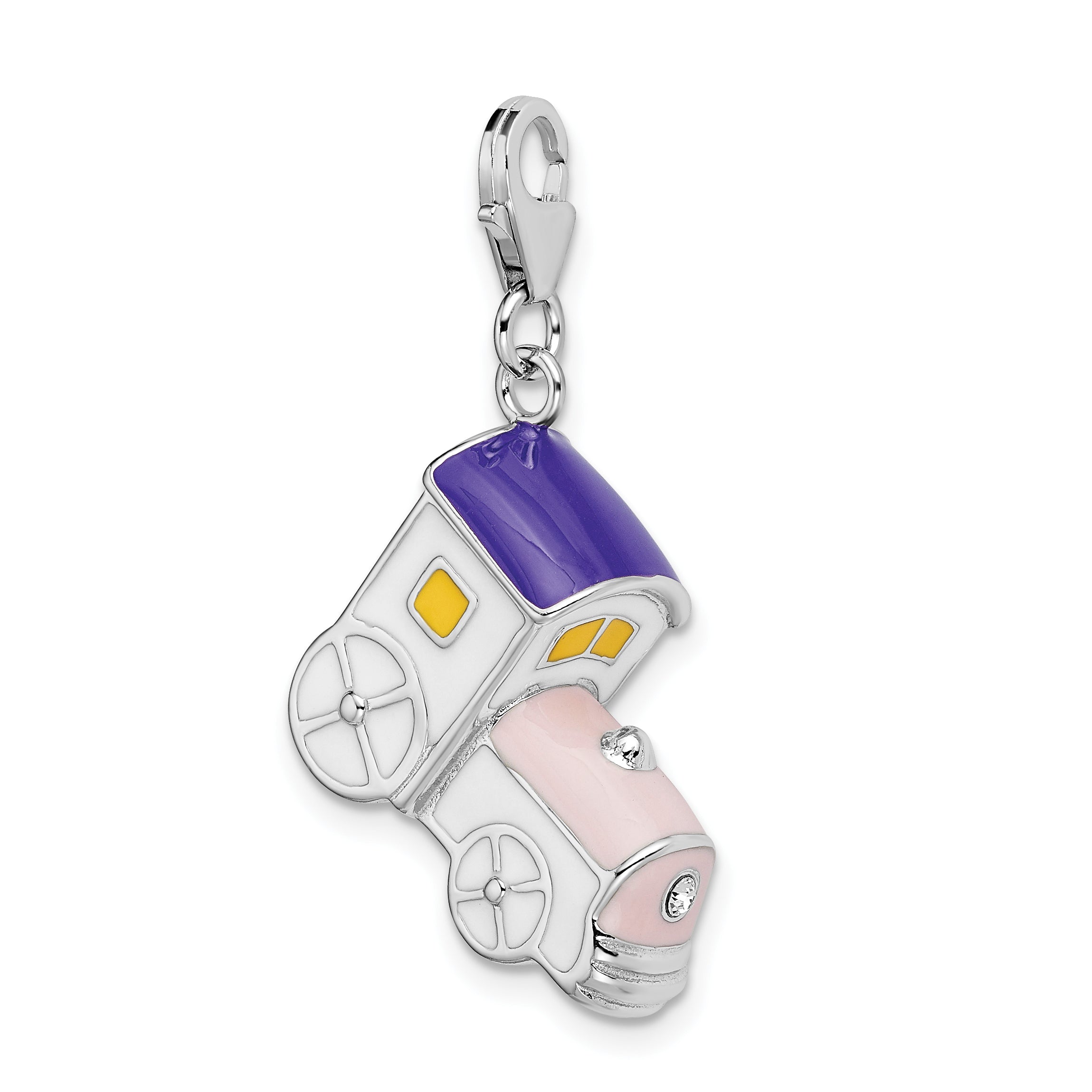 Sterling Silver 3-D Enameled Train w/Lobster Clasp Charm